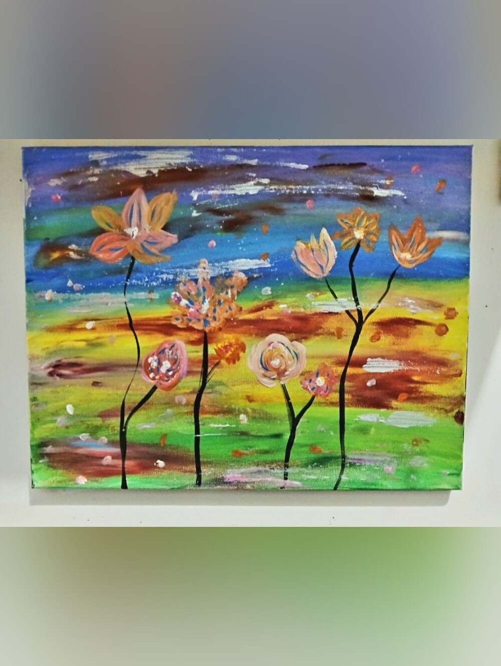 Colorful floral 11 × 14 canvas acrylic painting.